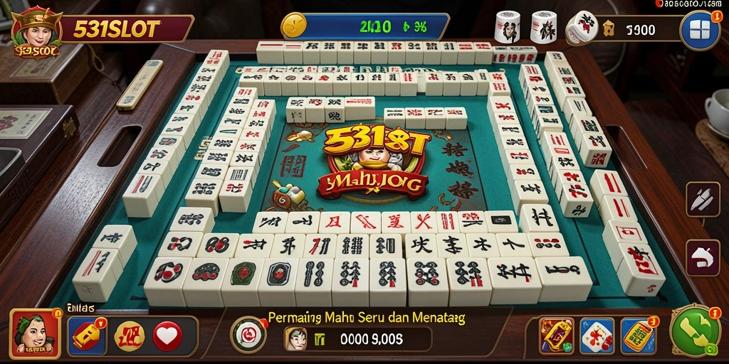 Tampilan gameplay seru di 531SLOT dengan ubin Mahjong yang berwarna-warni.