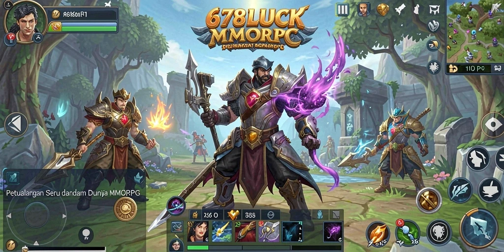 Screenshot gameplay 678LUCK yang menampilkan pertarungan epik di dunia MMORPG.