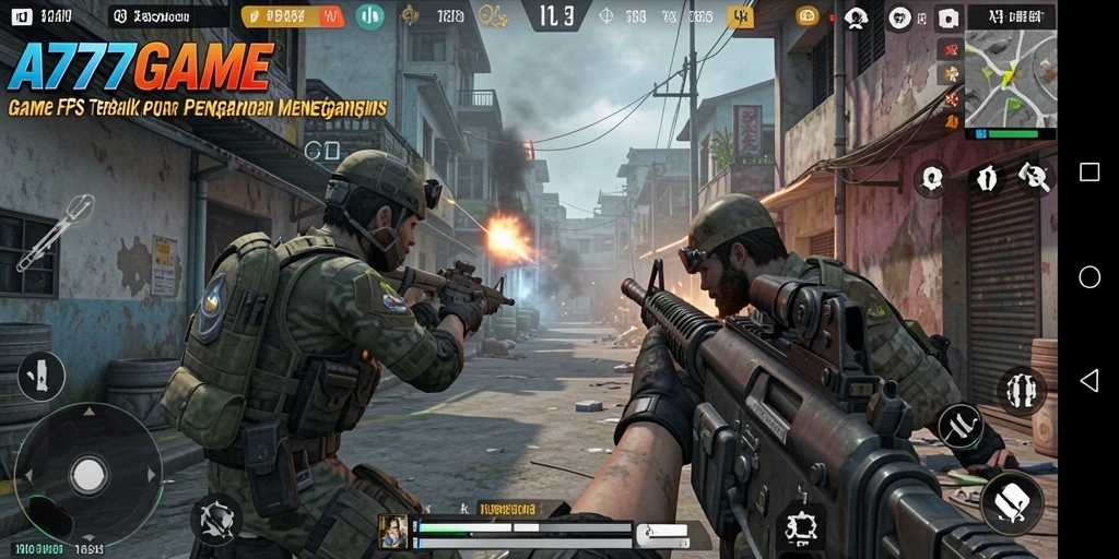 Tampilan gameplay menegangkan dalam A777GAME dengan aksi FPS yang intens.