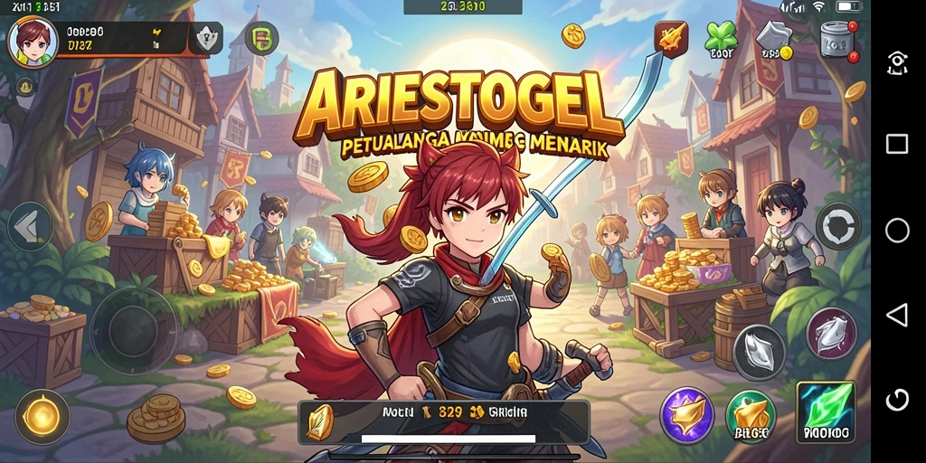 Tampilan aksi seru dari ARIESTOGEL yang menampilkan karakter anime.