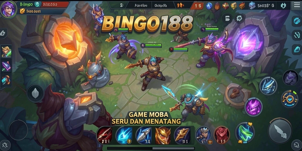 Tampilan gameplay seru di BINGO188 dengan aksi MOBA yang menegangkan.