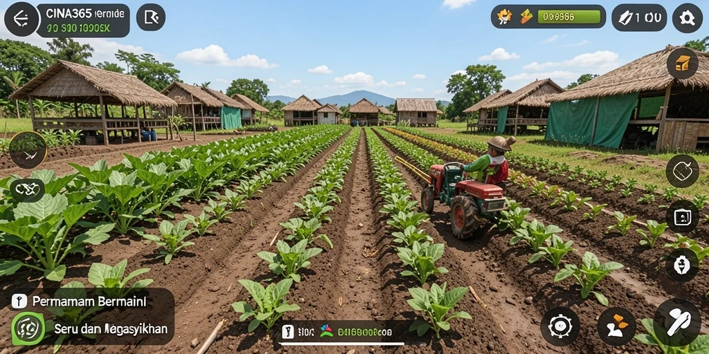 Gameplay CINA365 menampilkan para petani mengelola ladang mereka.