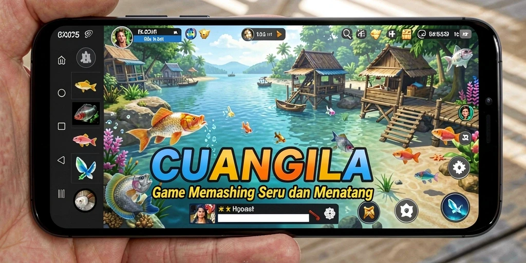 Screenshot CUANGILA menampilkan gameplay seru memancing di laut.