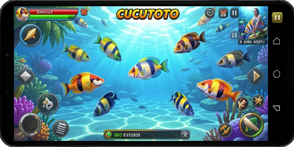 Screenshot gameplay CUCUTOTO dengan aksi Tembak Ikan yang seru.