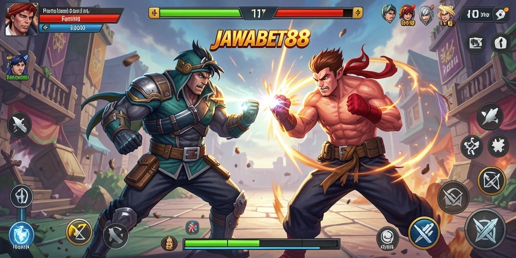 Screenshot gameplay JAWABET88 menampilkan pertarungan yang seru dan karakter yang unik.