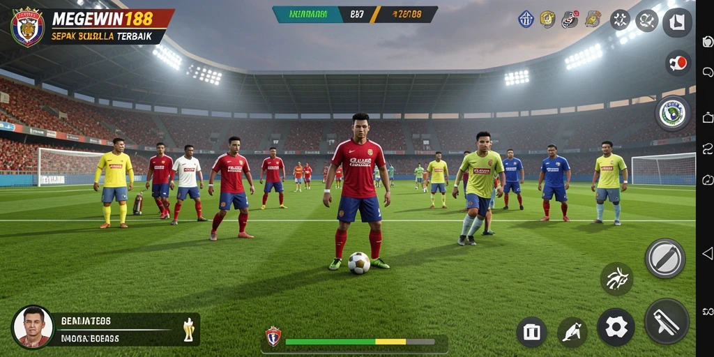 Screenshot MEGEWIN188 menampilkan aksi seru pertandingan sepak bola.