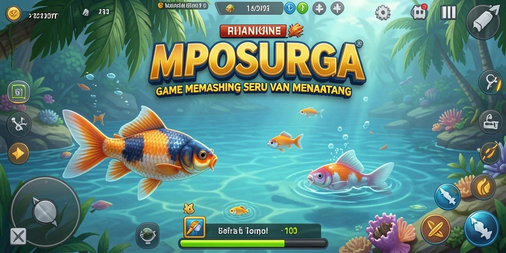 Tampilan gameplay MPOSURGA dengan aksi memancing yang seru.