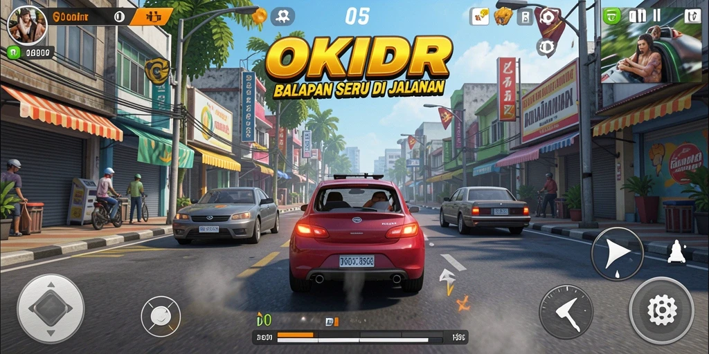 Tampilan gameplay balapan mendebarkan di OKIDR.