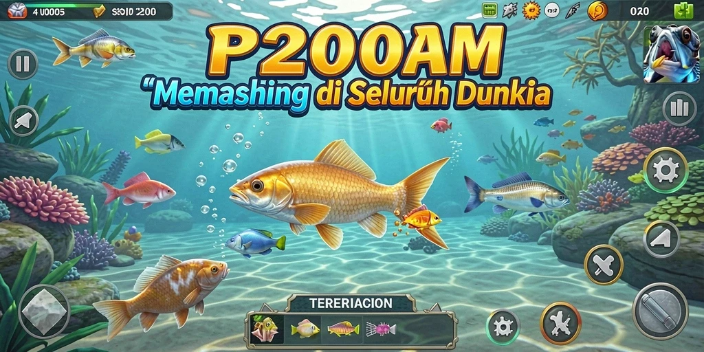 Screenshot utama P200M menampilkan aksi seru di dalam permainan Fishing.