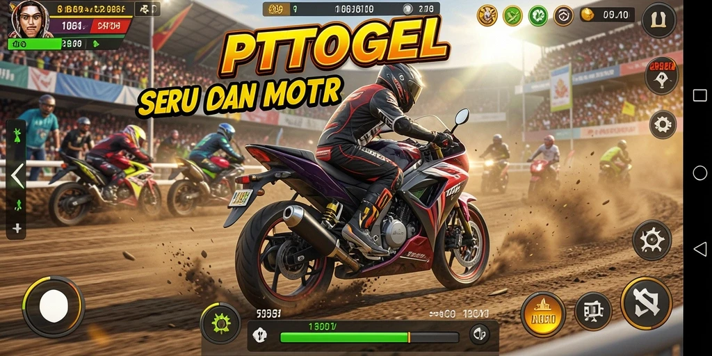 Screenshot menampilkan aksi balapan motor mendebarkan di PTTOGEL.