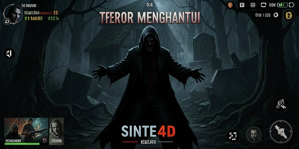 Tampilan gameplay SINTE4D yang menegangkan dan mencekam.