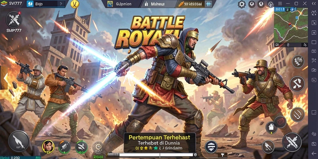 Tangkapan layar gameplay SVIP777 yang penuh aksi Battle Royale.