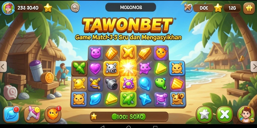 Tampilan gameplay seru TAWONBET dalam aksi Match-3.