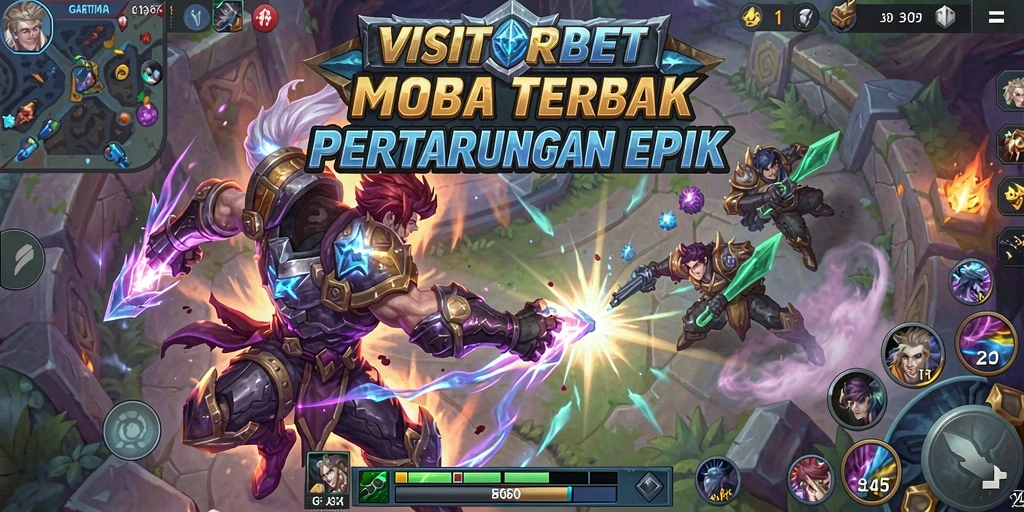 Tampilan screenshot permainan MOBA yang menegangkan.